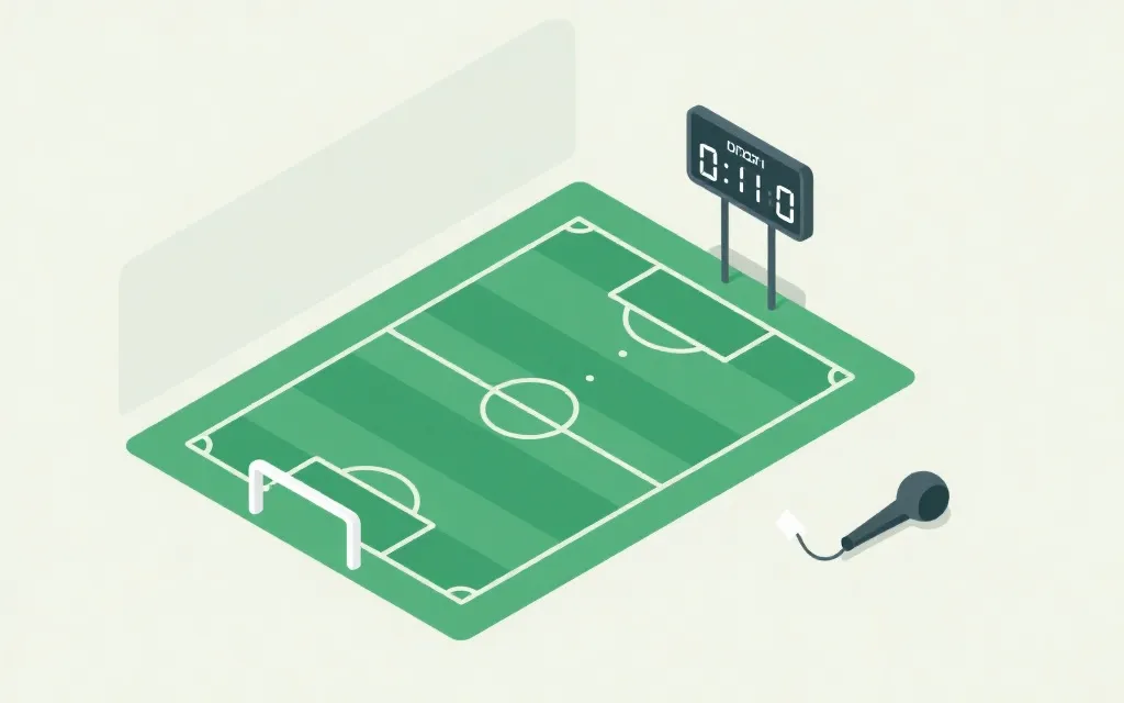 世界杯观赛入门信息图风格：球场俯视、战术线条、计分牌元素，简洁清晰